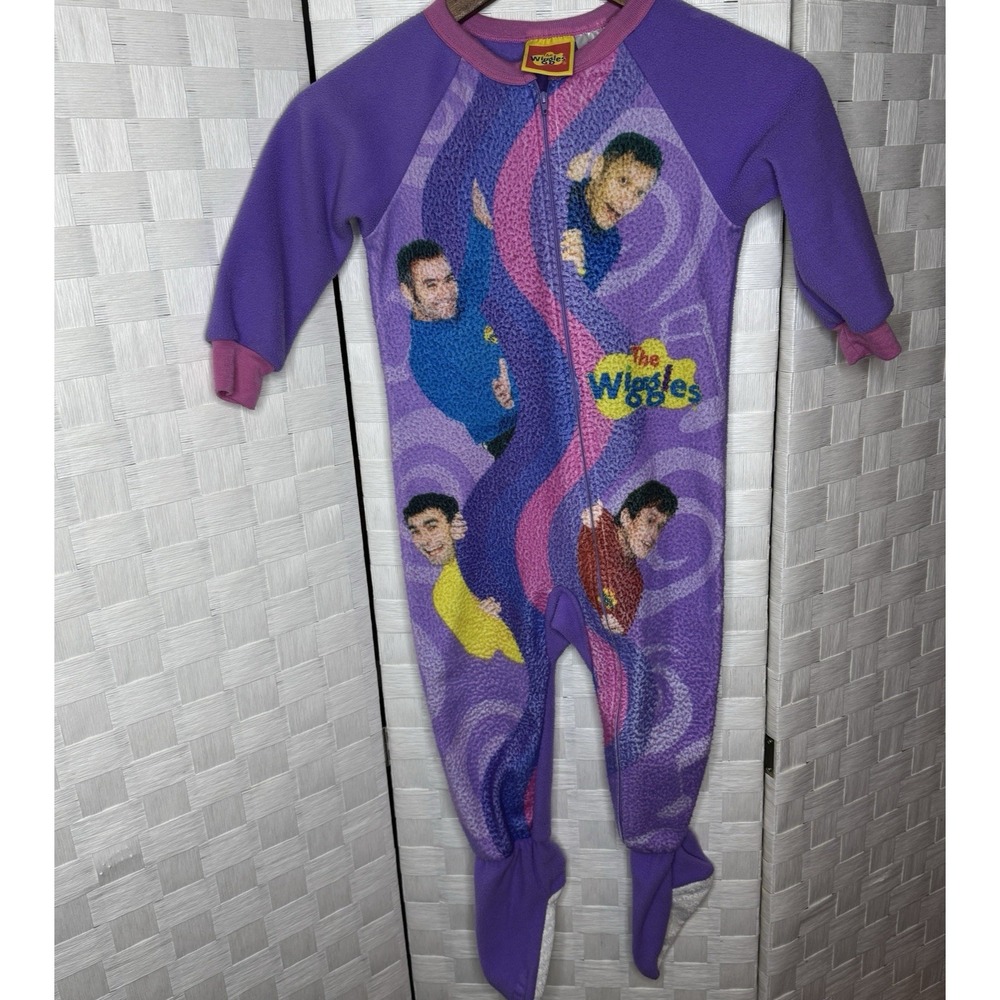 Vintage The Wiggles Footie Pajamas Toddler Size 3T Purple Faces 90s Y2K Kidcore